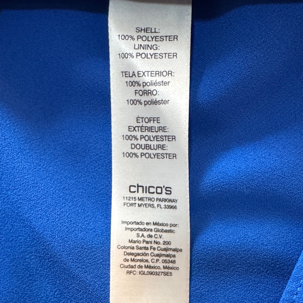 NWOT Chico’s Split Front Cobalt Blue Semi Sheer Tunic Top size 1 or Medium - Picture 10 of 16